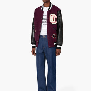 Custom Logo Wool Chenille Embroidery Baseball Varsity <b>Jacket</b> for Men High Vintage Blank Leather Sleeve Stand Winter Letterman - Product Image 3