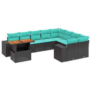 Ensemble de canapés de patio en polyrotin noir, 10 pièces, avec coussins, meubles d'extérieur élégants - Product Image 2