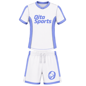 ชุดเสื้อและกางเกงขาสั้นรักบี้สีขาวลาเวนเดอร์บลู แขนสั้น คอวี ชุดทีม ชุดกีฬาแบบกำหนดเอง ระบายอากาศได้ดี เหมาะสำหรับการฝึกซ้อมและเล่นกีฬา - Product Image 1