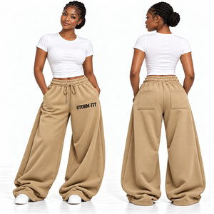 Pantalones Cargo de Forro Polar Personalizados para Mujer, Color Caqui, Resistentes al Viento, Transpirables, de Pierna Ancha, Cintura Media, con Cordón Elástico, Corte Regular - Product Image 1