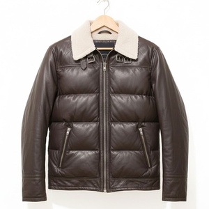 Veste en cuir pour homme, en peau de mouton double face, avec fourrure légère, couleur unie, design personnalisé - Product Image 1