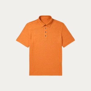 Men's <b>Orange</b> Knitted Short Sleeve <b>Polo</b> Shirt Solid Color Casual Style Regular Fit Button Front Design - Product Image 2
