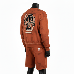 Ensemble sweat-shirt et short pour homme en molleton de coton et polyester de qualité supérieure, brun délavé à l'acide, avec impression personnalisée du logo. - Product Image 5