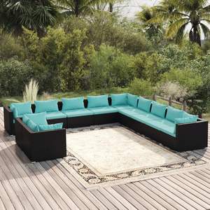 Grand ensemble de salon de jardin en rotin PE noir résistant à l'eau, solution élégante de mobilier d'extérieur - Product Image 1