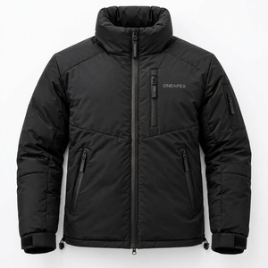 Veste matelassée noire pour homme, manteau d'hiver, fermeture éclair intégrale, veste d'extérieur ONEAPEX, col haut, matelassage chaud, qualité supérieure OEM - Product Image 1
