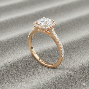 Bague de fiançailles Halo Pav Diamond avec contour coussin et or, design de luxe certifié - Product Image 5