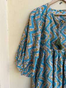 Vestido largo de algodón con cuello redondo y manga larga, estampado a mano, estilo túnica india, para mujer, ideal para el verano 2026. - Product Image 5