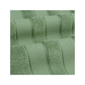 Serviette de bain en coton vert géométrique jacquard 28x56 pouces 620GSM avec motif brodé en grille croisée et anti-peluches, prête à l'exportation - Product Image 1
