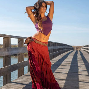 Falda larga de flamenco con volantes de encaje |   Falda Maxi Española con Volantes |   Ropa de Baile Estilo Boho para Mujer - Product Image 1