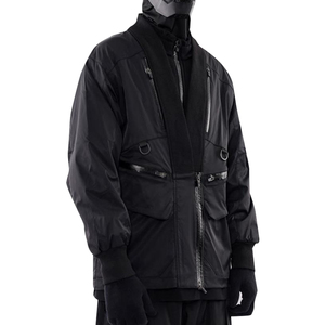 Veste bomber épaisse Techno Wear pour homme, coupe ample, col montant, coupe-vent, avec logo frontal, noir métallisé - Product Image 4