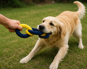 Braided Cotton Rope Dog Tug Toy Three <b>Ring</b> Interactive Chew Toy Pet Toy Divine International - Product Image 3