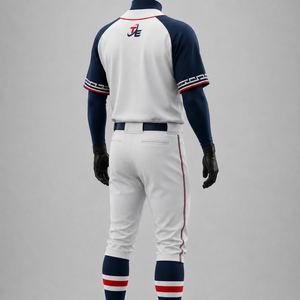 Uniforme de baseball personnalisé pour hommes, blanc, marine, rouge, polyester respirant, service OEM, ensemble maillot et pantalon pour équipe adulte - Product Image 3