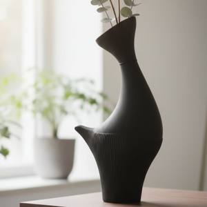 Jarrón Abstracto Negro Moderno para Flores de Algodón y Tallos de Eucalipto, Decoración para Mesa de Sala de Estar, Centro de Mesa y Regalo - Product Image 1