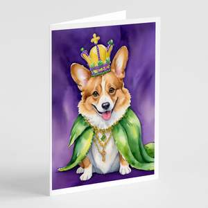 Corgi King of Mardi Gras Whimsical A7 Tarjetas de notas en blanco Paquete de 8 con sobres Tarjetas de felicitación de tamaño 5x7 - Product Image 1