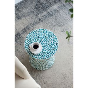 Tavolino da Giardino Rotondo Affusolato D14x20 in Capiz Blu - Product Image 5
