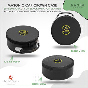 Masonic Royal Arch Crown Cap Case Black Gold Embroidered Triple Tau, Freemason <b>Hat</b> Carrying <b>Box</b> - Product Image 3