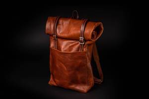 Sac à dos en cuir véritable à fermeture enroulée, sac de voyage rétro pour homme, sac à dos pour ordinateur portable en cuir de vachette avec organisateur interne LTBP-0098 - Product Image 5