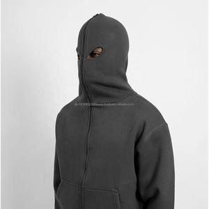<b>Hoodie</b> Manufacturers Custom Heavyweight Oversized Zipper Double Hooded Sweatshirt <b>Ninja</b> Mask and Balaclava Pullover - Product Image 4