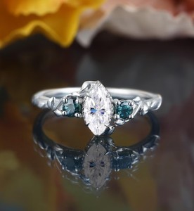 Marquise Cut Moissanite 10x5mm Prong Setting 925 Sterling <b>Silver</b> Elegant <b>Solitaire</b> Engagement <b>Ring</b> Vintage Inspired Wedding - Product Image 3
