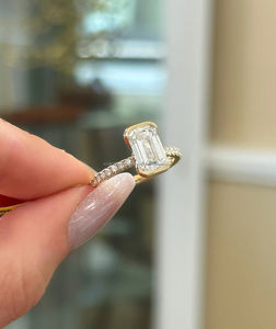 อีจีไอ/เกียแลปสำหรับงานแต่งงานสีทองขาวละเอียด14K สีเหลืองทองสำหรับทุกเพศ/แหวนหมั้นตกแต่งสไตล์วินเทจสีเขียวมรกตสำหรับวันครบรอบ - Product Image 3