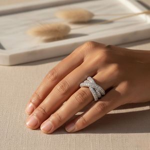 3.60CTW Round Brilliant-Cut Diamond Pavé-Set Wide Crossover <b>Statement</b> <b>Ring</b> - Product Image 6