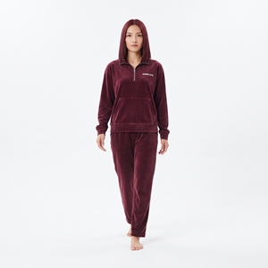 <b>Women's</b> <b>Velour</b> Winter Sweatsuit Half Zip Burgundy <b>Velour</b> Sweatshirt Wide Leg Pants 2 Piece Casual Matching <b>Tracksuit</b> Set - Product Image 3