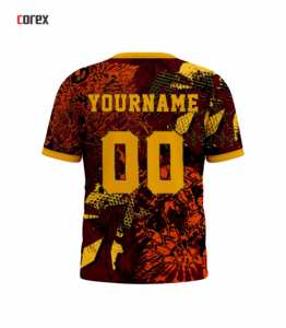 T-shirt de sport pour homme Corex, imprimé par sublimation, manches courtes, col rond, séchage rapide, coupe classique, motif rouge et jaune - Product Image 2