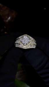 925 <b>Silver</b> Rhodium Plated Hip Hop <b>Mens</b> <b>Ring</b> with Round Center Moissanite Design Sparkling Bold Statement Jewelry - Product Image 2