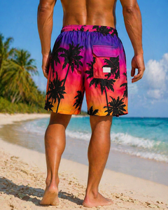 New <b>Men's</b> Tropical Sunset Board Shorts Palm Tree Print Quick Dry Surf <b>Trunks</b> with Tie Waist Beach Swimwear Comfortable Plus Size - Product Image 5
