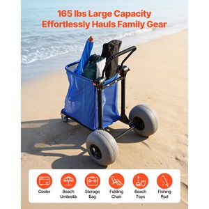 Carreta de Playa Plegable Reforzada con Ruedas de 12 Pulgadas, Capacidad de Carga de 165 Libras, Carrito para Arena y Playa con Ruedas Grandes y Almacenamiento - Product Image 5