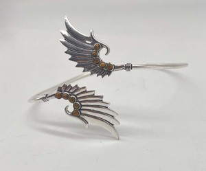 Natural Tiger Eye Wing <b>Bracelet</b> Handmade <b>Silver</b> Plated Upper Arm Cuff <b>Bangle</b> Open Adjustable Armlet - Product Image 2
