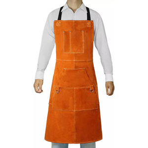 Cowhide Split Leather Welding <b>Apron</b> Multi Pockets Heat Flame Resistant Heavy Duty Abrasion Resistant Construction Workwear - Product Image 1