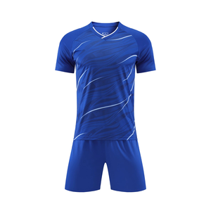Ensemble de maillots de football unisexe, col en V, manches courtes, bleu et blanc, vagues sublimées, évacuation de l'humidité, coupe athlétique, toutes saisons, 100% polyester - Product Image 1