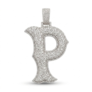 Pendentif lettre P en mosaïque inversée en forme de diamant, bijoux personnalisés hip-hop unisexes, charme tendance - Product Image 1