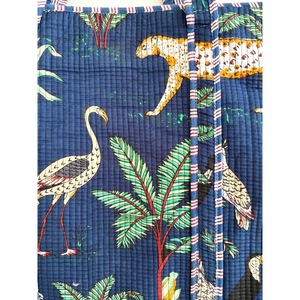 Sac fourre-tout bohème Shyam Export, motif léopard brodé, rayures bleues, ouverture supérieure, fermeture éclair, sac de shopping toutes saisons, usage quotidien - Product Image 4