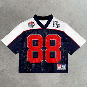 Custom Vintage Soccer Jersey for Men Sublimation Printed Mesh V Neck Boxy Cropped Football Shirt - Product Image 5