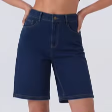Shorts en jean taille haute coupe droite ample pour femme – Extensible, noir, décontracté et polyvalent pour l'été - Product Image 3