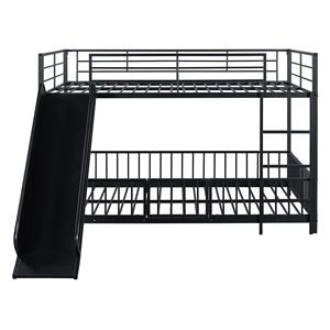 Black Full-Size Metal Bunk <b>Bed</b> <b>with</b> <b>Slide</b> and Guardrails Kids' <b>Beds</b> - Product Image 3