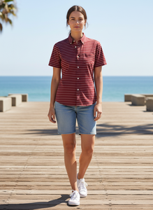 Premium Men's Red Striped Casual Jersey Summer Shirt Lightweight Breathable Quick Dry UV Protection 100% Cotton Button <b>Down</b> - Product Image 4