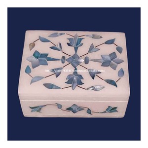 Caja de mármol azul y gris hecha a mano de lujo, producto decorativo, caja de mármol con incrustaciones de madre, diseño floral, forma rectangular, paquete de regalo - Product Image 1