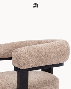 Modern Classic Stable Ergonomic Eco-Friendly <b>Dining</b> <b>Chair</b> Solid Teak Wood Upholstered Backrest Curved <b>Armrest</b> Black Frame - Product Image 4