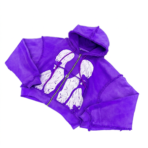Sweat à capuche zippé pour homme de haute qualité, style streetwear, avec logo brodé personnalisé et effet vieilli, coupe ample - Product Image 4