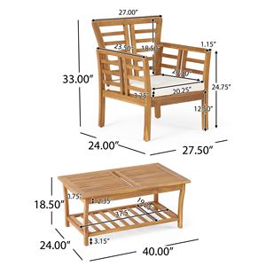 Conjunto de Muebles de Jardín Modernos de Madera de Acacia para Patio, 3 Piezas, con Mesa - Product Image 6