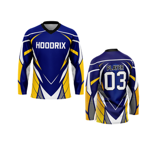 Maillots d'équipe de hockey sur glace professionnels, impression par sublimation, tissu en maille polyester anti-rétrécissement, logos brodés en twill. - Product Image 2