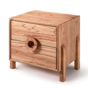 Table de chevet moderne en chêne massif à 2 tiroirs, style scandinave minimaliste, armoire de rangement pour chambre à coucher - Product Image 5