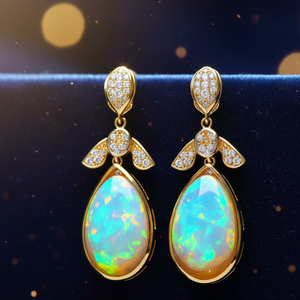 ต่างหูโอปอลหลายเม็ดประดับด้วยเพชรคิวบิกเซอร์โคเนีย เงินแท้ 925 ชุบทอง ยาว 6 นิ้ว เครื่องประดับสำหรับงานปาร์ตี้ - Product Image 2