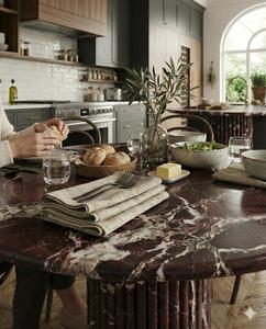 Mesa de Comedor de Lujo en Madera Roja Rosso Levanto |   Mesa de Pedestal Moderna y Ecológica de Mármol Agra Heritage para Uso en Interiores de Hogares y Restaurantes - Product Image 4