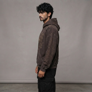 Casual Cotton Blend <b>Pullover</b> Sweatshirt Soft Washed Fabric Detailed Embroidery Design <b>Men</b> Distressed Embroidery Hoodies - Product Image 2