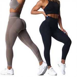 Leggings de yoga pour femmes, unis, sans couture, respirants, longueur cheville, taille haute, effet push-up fessier, taille élastique ventre plat - Product Image 5