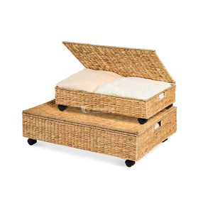 Handwoven Water Hyacinth <b>Wicker</b> Storage Box with Lid & Wheels, Under Bed Storage Basket with Handles | Wholesale from Vietnam - Product Image 1
